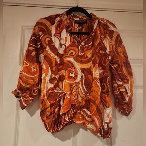 Liz Logie satin Feel orange and white blouse 70s Style Size 6